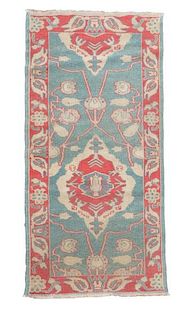 Hand Woven Area Rug, Pink Beige Blue Floral