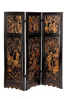 Chinese Carved and Gilt Coromandel Screen