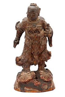 19th C. Chinese Carved Wood Figure of a Guardian