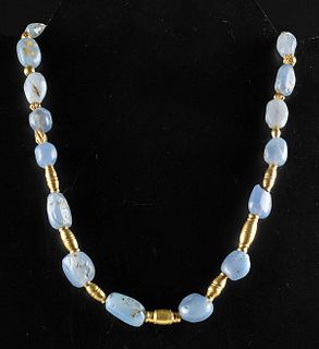 Ancient Roman Necklace 22K+ Gold & Chalcedony Beads