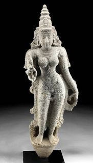 Tall 13th C. Indian Chola Granite Parvati Sculpture