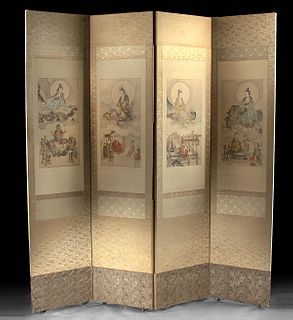 Huge Japanese Meiji Folding Screen - Various Kannon