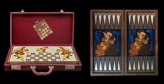 Persian Hand Painted Isfahan ' Khatam ' Backgammon set