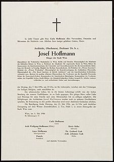 Obituary Josef Hoffmann offset printing/paper, 29.8 x 21 cm