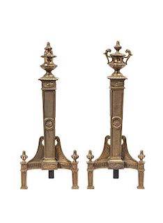 * A Pair of Bronze Andirons, Height 24 inches.