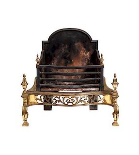 A Brass and Iron Fire Basket, Height 26 1/2 x width 27 1/4 x depth 15 inches.
