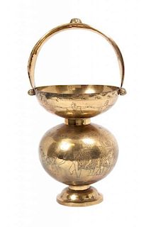* An Etched Brass Spittoon, Height 21 1/4 inches.