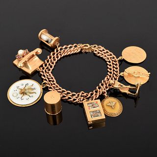 Gold, Silver & Semi-Precious Stone Estate Charm Bracelet