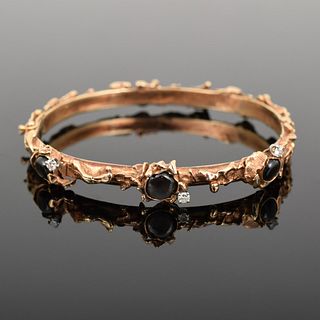 14K Gold Nugget, Diamond & Black Star Sapphire Bracelet