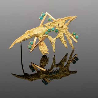 18K Gold & Turquoise Brooch