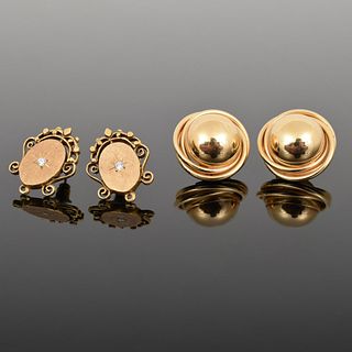 14K Gold & Diamond Estate Earrings, 2 Pairs, Peter Brahms...