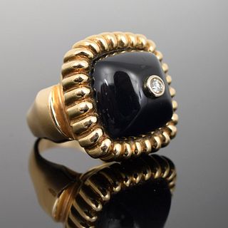 14k Gold, Diamond & Black Onyx Estate Ring