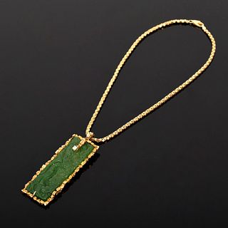 Leo Frank & Sons, Inc. 14k Gold, Diamond & Jade Necklace