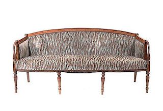 An American Sheraton Style Mahogany Settee, Height 33 1/2 x width 71 x depth 29 inches.