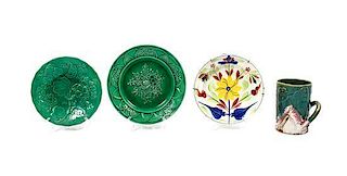 A Collection of Majolica Articles, Diameter of largest 8 5/8 inches.
