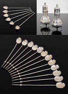 18 Sterling Silver Swizzle Sticks & Pair of Shakers, Raimond Silver Mfg. Co...