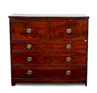 An American Mahogany Drop-Front Secretary Bookcase, Height 42 1/4 x width 46 3/4 x depth 22 3/8 inches.
