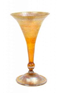 A Tiffany Iridescent Gold Favrile Glass Vase, Height 11 inches.
