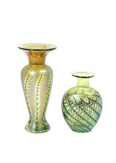 Two Art Glass Vases, Height of tallest 8 5/8 inches.