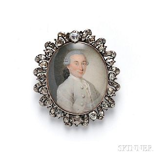Antique Portrait Miniature and Diamond Pendant