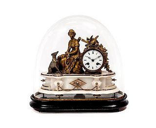 * A Gilt Bronze and Alabaster Figural Mantel Clock, Width 13 1/2 inches.