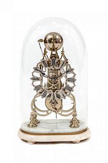 * A Brass and Steel Skeleton Clock, Height overall 16 1/4 inches.