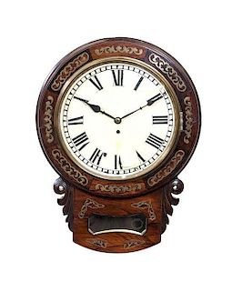 * A Brass Inlaid Wall Clock, Height 21 3/4 inches.
