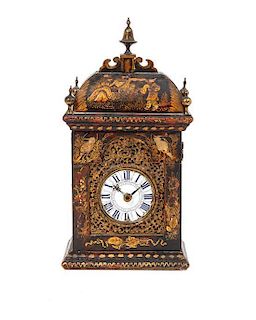 A Regency Lacquered Bracket Clock, Height 11 x width 5 x depth 3 1/4 inches.