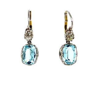 Platinum 18k Aqua Diamond Dangle Earring