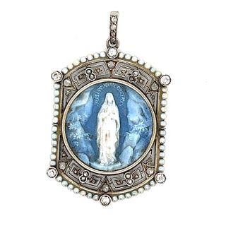 Platinum Art Deco Virgin Mary Pearl Pendant