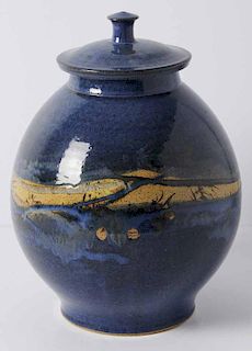 Lidded Blue Ceramic Pot