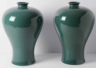 Pair Large Green Glazed Porcelain