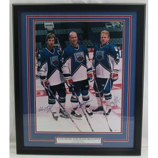 Wayne Gretzky, Mark Messier & Brian Leetch Signed Framed 16x20 Photo (Upper Deck COA)