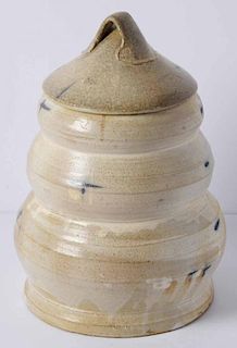 Lidded Stoneware Beehive Form Pot