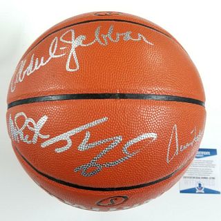 Lakers Legends Kareem Abdul-Jabbar, Jerry West, Magic Johnson, and Shaquille O'neill Signed Basketball (Beckett + PSA COA)