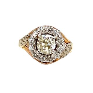 14k Diamond Halo Leaf Prong Ring