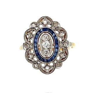 Platinum & 18k Art Deco Diamond Sapphire Ring