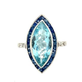 Platinum Aqua Sapphire Marquis Ring