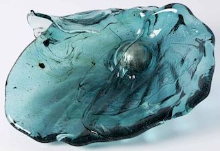 Green Glass Shell Form Sculpture with