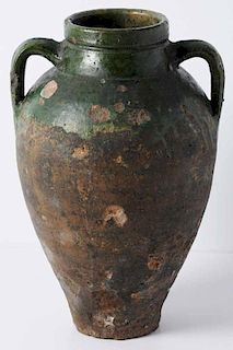 Green Glazed Redware Amphora Form
