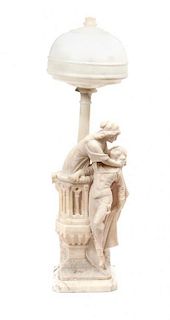 * An Italian Alabaster Figural Lamp, Height 30 3/4 inches.
