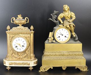 2 Antique French Bronze Clocks.