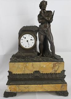 Large Antique Bronze & Marble Figural Clock.
