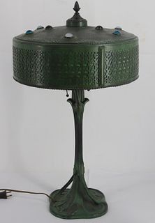 Arts & Crafts Patinated Metal Table Lamp.
