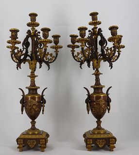 A  Fine Pair of Gilt & Patinated Bronze Candelabra