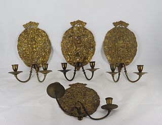 4 Antique Ornate Gilt Bronze Sconces.