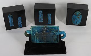 Egyptian Antique Blue Faience Grouping (4 Pcs)