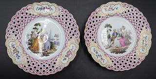 2 Meissen Decorated And Pierced Porcelain Plates.