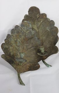 A Pair Of Metal Leaf Form Candle Sconces