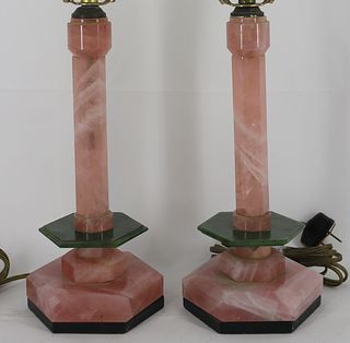2 Pairs Of Lamps Including Bronze & Rose Quartz.